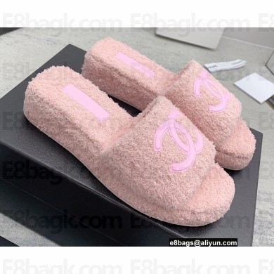 Chanel CC Logo Towel Platform Mules Slide Sandals Pink 2022