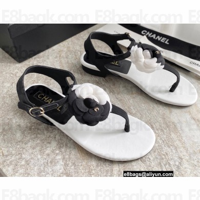 Chanel Camellia Thong Sandals G39165 Black/White 2022