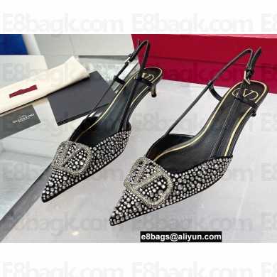 Valentino Heel 4.5cm Crystal VLogo Signature rhinestone slingback pumps Black 2022