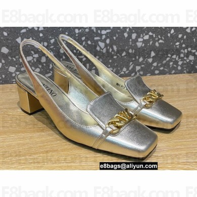 Valentino Heel 5cm VLogo Chain Slingback Pumps Light Gold 2022