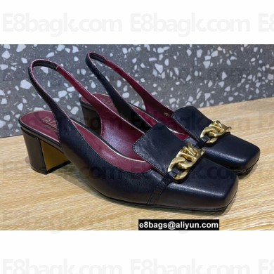 Valentino Heel 5cm VLogo Chain Slingback Pumps Black 2022