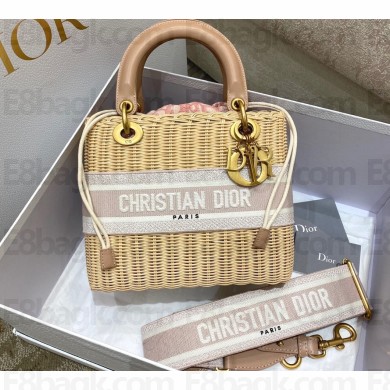 Lady Dior Medium Bag in Natural Wicker and Oblique Jacquard Nude Pink 2022