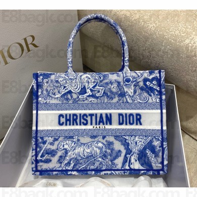 Dior Medium Book Tote Bag in Toile de Jouy Transparent Canvas Fluorescent Blue 2022