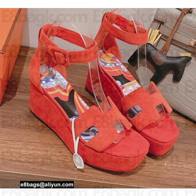 Hermes suede goatskin Eole 35 Sandals Red with removable silk twillon 2022
