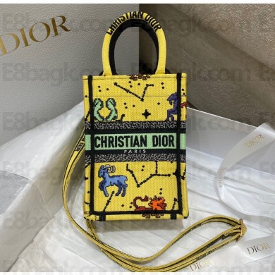 Dior Mini Book Tote Phone Bag in Multicolor Pixel Zodiac Embroidery Yellow 2022