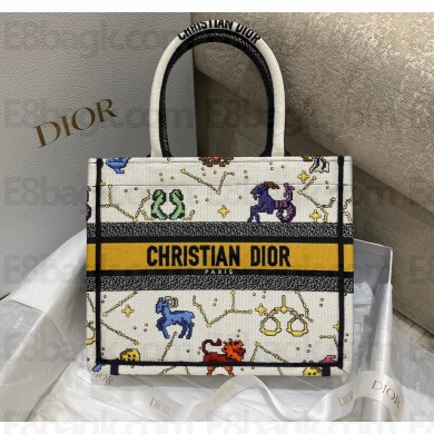 Dior Small Book Tote Bag in Multicolor Pixel Zodiac Embroidery Latte 2022