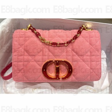 Dior Medium Caro Bag in Macrocannage Denim Bright Pink 2022