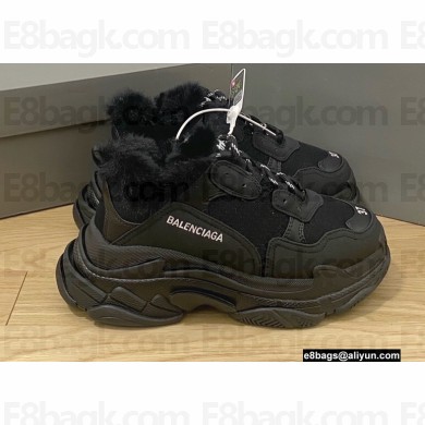 Balenciaga Triple S Black Fur Women/Men Sneakers Top Quality 2022
