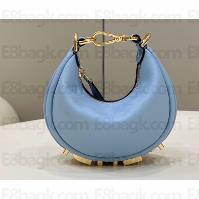 Fendi leather Nano Fendigraphy Hobo Bag Charm Light Blue 2022