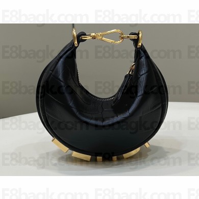 Fendi leather Nano Fendigraphy Hobo Bag Charm crocodile Print Black 2022