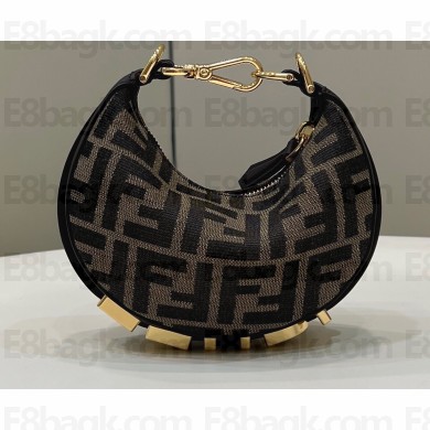 Fendi Brown FF fabric Nano Fendigraphy Hobo Bag Charm Coffee 2022