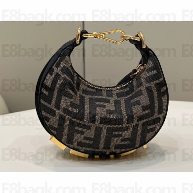 Fendi Brown FF fabric Nano Fendigraphy Hobo Bag Charm Black 2022