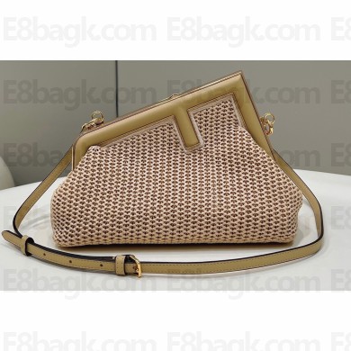 Fendi First Small Beige raffia macrame Bag 2022