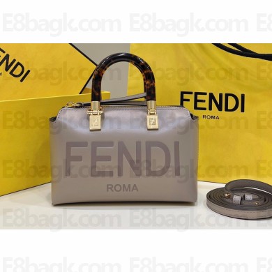 Fendi By The Way Mini Boston Bag Dove Gray with rigid plexiglass handles 2022