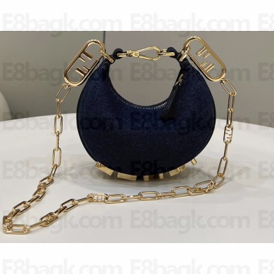 Fendi Nano Fendigraphy Hobo Bag Charm Denim Blue 2022