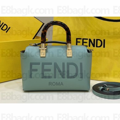 Fendi By The Way Mini Boston Bag Mint Green with rigid plexiglass handles 2022