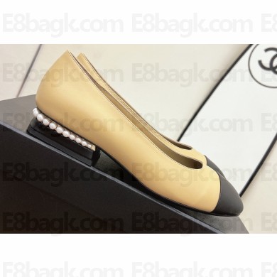 Chanel Pearl Around Heel Ballerinas Leather Beige 2022
