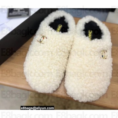 Chanel Shearling Jewel CC Logo Mules White 2022