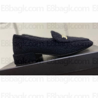 Chanel Heel Logo Tweed Loafers Black 2022