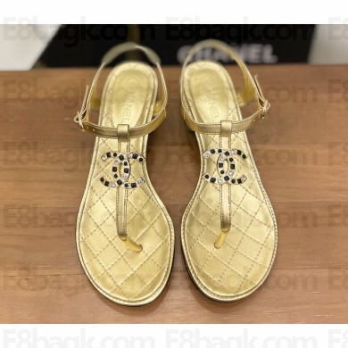 Chanel Heel Jewel CC Logo Thong Sandals G36402 Gold 2022