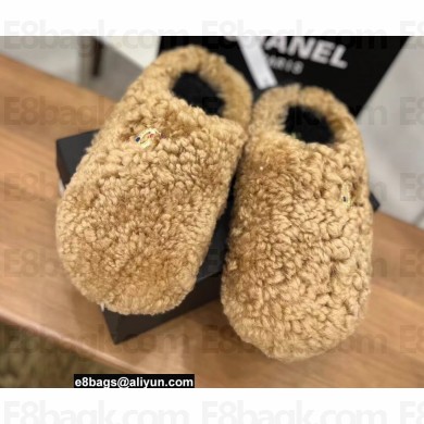 Chanel Shearling Jewel CC Logo Mules Brown 2022