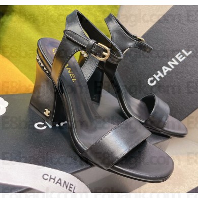 Chanel Pearl Around Heel 8.5cm Sandals G39241 Black 2022