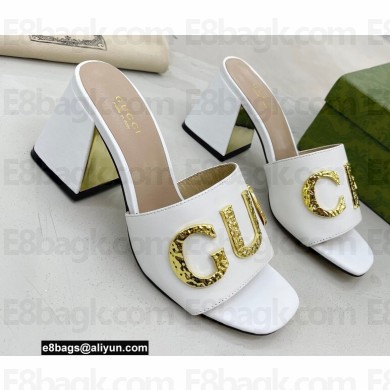 Gucci Heel 7.5cm logo with star leather slides Sandals White 2022
