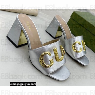 Gucci Heel 7.5cm logo with star leather slides Sandals Silver 2022