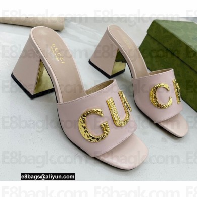 Gucci Heel 7.5cm logo with star leather slides Sandals Light Pink 2022