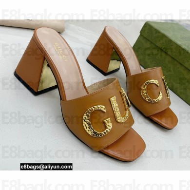 Gucci Heel 7.5cm logo with star leather slides Sandals Brown 2022