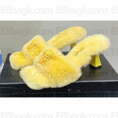 Versace Heel 7cm La Medusa Shearling Mules Yellow 2022