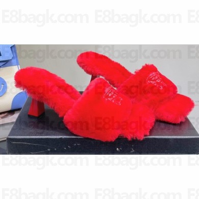 Versace Heel 7cm La Medusa Shearling Mules Red 2022