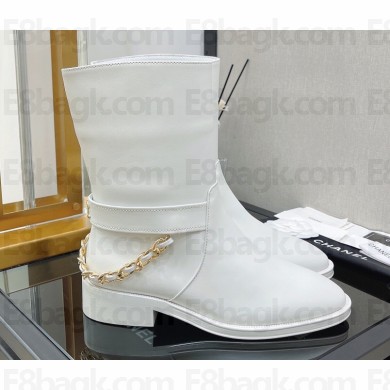 Chanel Back Chain Heel 3.5cm Ankle Boots Calfskin White 2022