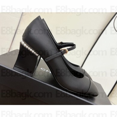Chanel Pearl Around Heel Open Shoes G39245 Leather Black 2022