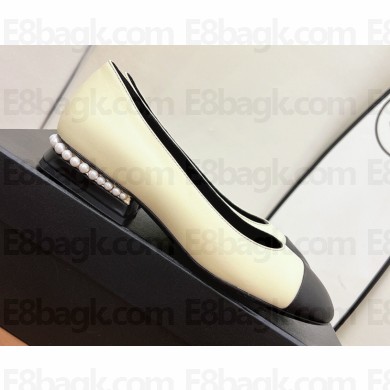 Chanel Pearl Around Heel Ballerinas Leather Light Beige 2022