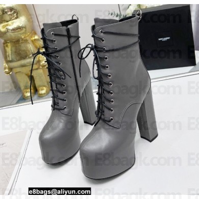 Saint Laurent Heel 14.5cm Platform 4.5cm Cherry Lace-up Booties Smooth Leather Gray 2022