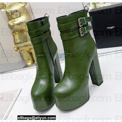Saint Laurent Heel 14.5cm Platform 4.5cm Mina Buckle Booties Smooth Leather Green 2022