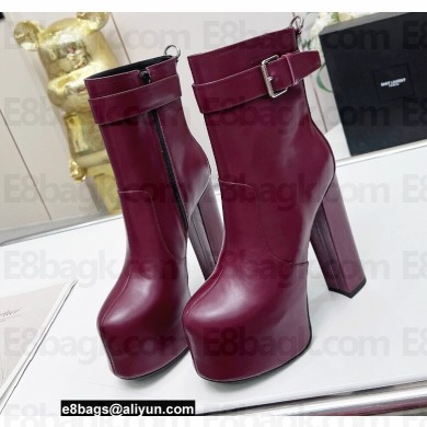 Saint Laurent Heel 14.5cm Platform 4.5cm Cherry Buckle Booties Smooth Leather Burgundy 2022