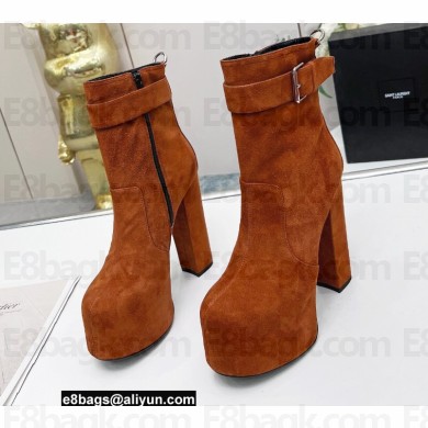 Saint Laurent Heel 14.5cm Platform 4.5cm Cherry Buckle Booties Suede Brown 2022