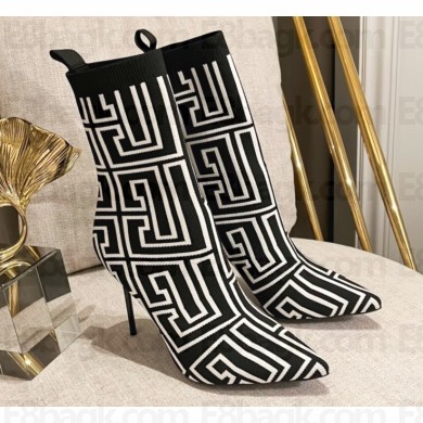 Balmain Heel 9.5cm Bicolor stretch knit Skye ankle boots with Balmain monogram 07 2022
