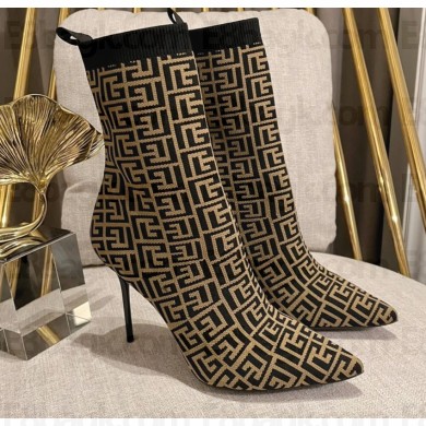 Balmain Heel 9.5cm Bicolor stretch knit Skye ankle boots with Balmain monogram 05 2022