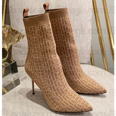 Balmain Heel 9.5cm Bicolor stretch knit Skye ankle boots with Balmain monogram 06 2022