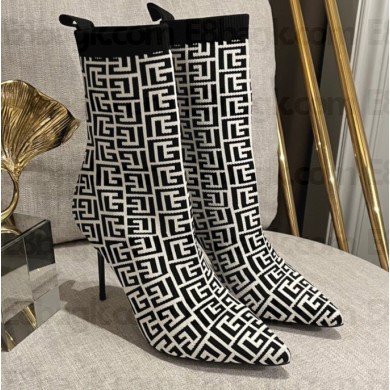 Balmain Heel 9.5cm Bicolor stretch knit Skye ankle boots with Balmain monogram 02 2022