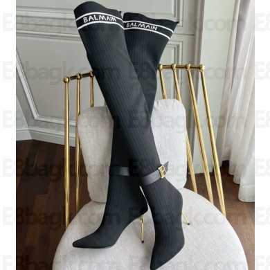 Balmain Heel 9.5cm knit Raven thigh-high boots Black 2022