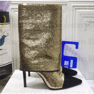 Balmain Heel 10.5cm Bicolor Sleeve Sequins Glitter boots Gold 2022