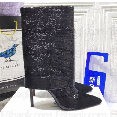 Balmain Heel 10.5cm Bicolor Sleeve Sequins Glitter boots Black 2022