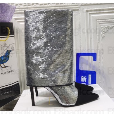 Balmain Heel 10.5cm Bicolor Sleeve Sequins Glitter boots Silver 2022