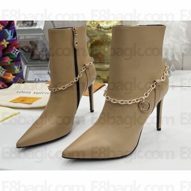 Louis Vuitton Heel 10cm Mansion Ankle Boots Nude with Chain 2022