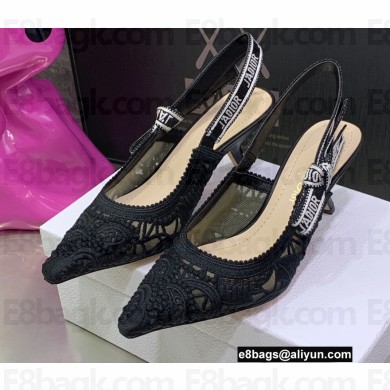 Dior Heel 6.5cm J'Adior Slingback Pumps in Macramé Embroidered Cotton Black 2022
