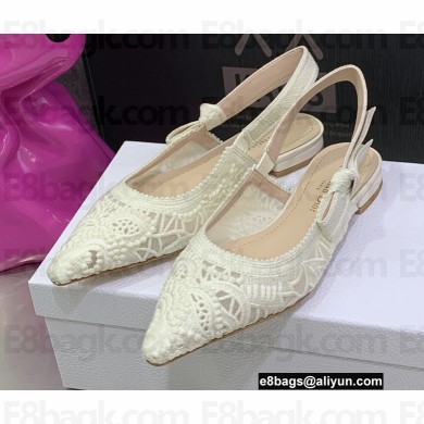 Dior J'Adior Slingback Ballerina Flats in Macramé Embroidered Cotton White 2022